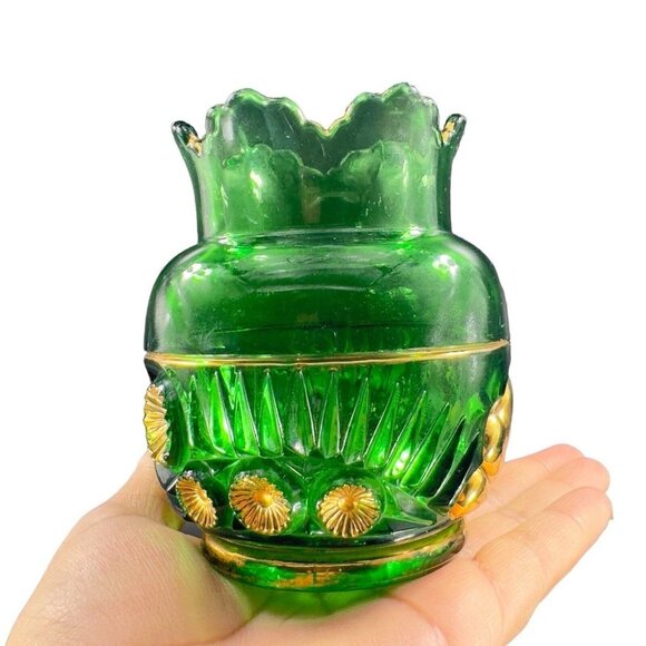 1896 EAPG Riverside Esther Emerald Glass Gold Spooner Antique Glass Vase VINTAGE - Picture 14 of 16